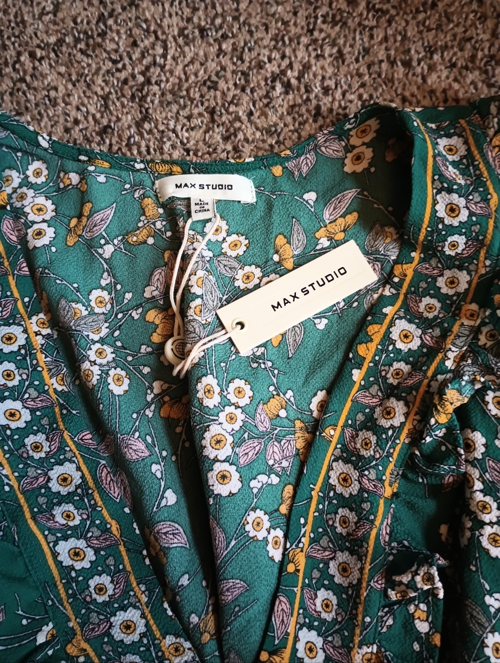 Max Studio Boho Whimsical Forest Fairy Dress Small Green Bloomcore Peasant NWT - Picture 9 of 14
